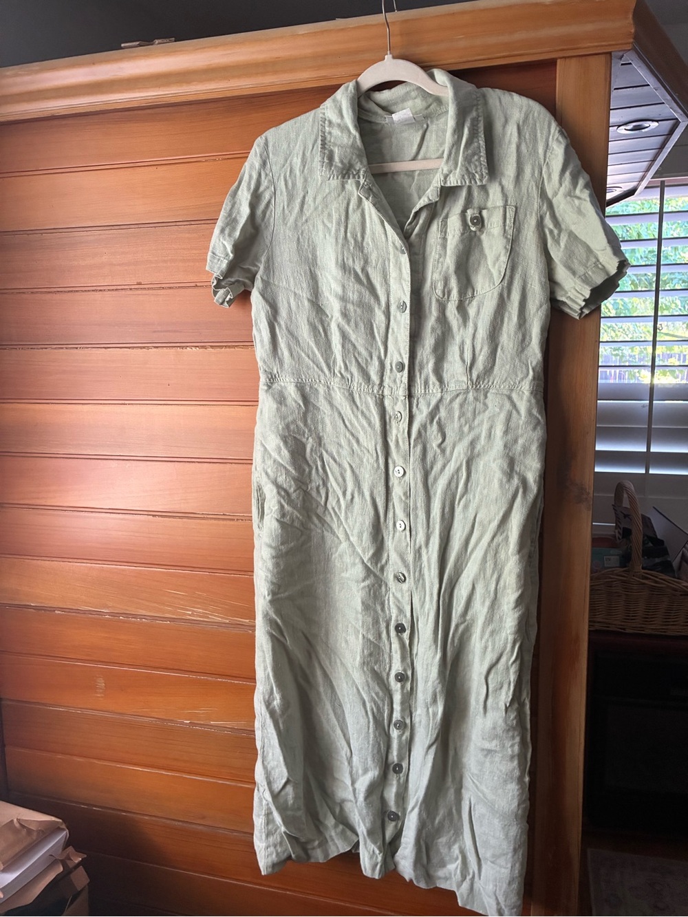 Mishi Wearables Linen Sage Green Button down Linen Dress size large